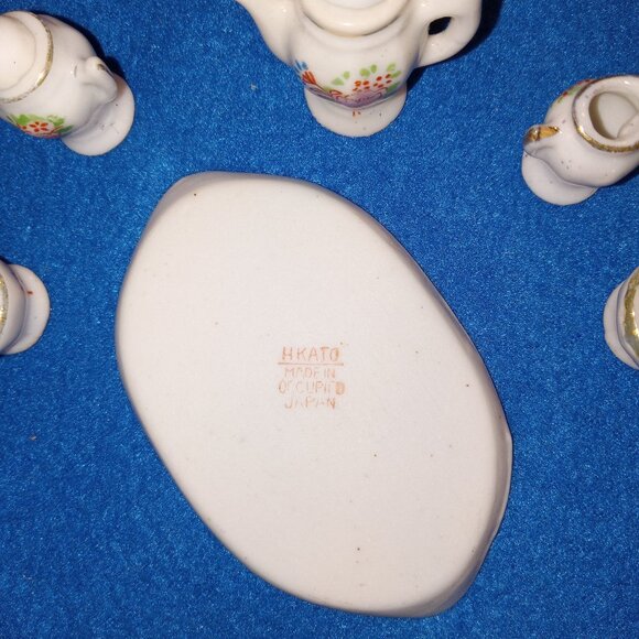 Vintage Handmade Painted Tiny Miniature 8 pcs Porcelain Ceramic Japanese Tea Set - Picture 14 of 17
